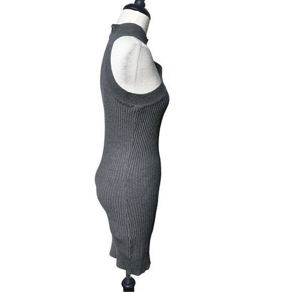 Love Tree Sleeveless Turtleneck Sexy Gray Ribbed Bodycon Dress Small - Picture 2 of 4